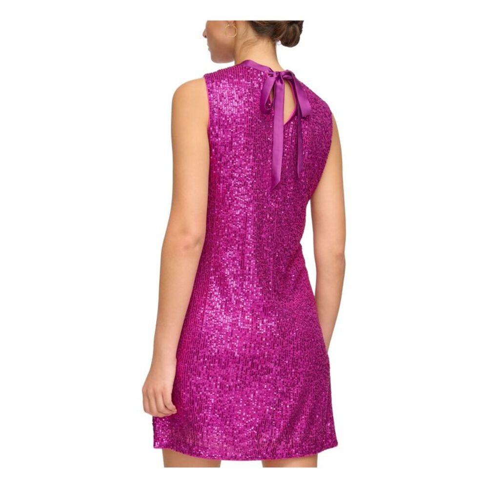 KENSIE DRESSES Womens Pink Lined Ribbon Tie Back Sleeveless Short Shift Dress 12 - Picture 2 of 4